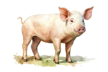 Pig isolated on white, watercolor illustration generated by AI