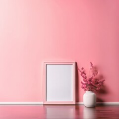 Blank photo frame for mockup in children room,pink wall, Generative AI