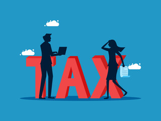 Notification of tax payment. woman holds payment bill. Vector illustration