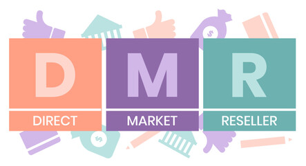 DMR - Direct Market Reseller acronym. business concept background. vector illustration concept with keywords and icons. lettering illustration with icons for web banner, flyer