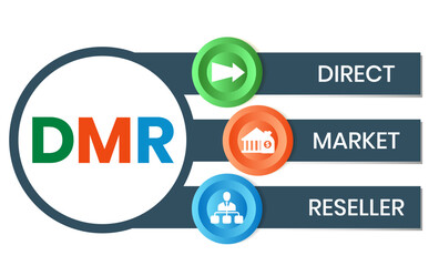 DMR - Direct Market Reseller acronym. business concept background. vector illustration concept with keywords and icons. lettering illustration with icons for web banner, flyer