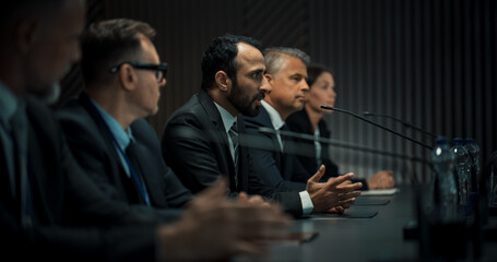 Middle Eastern Male Head Of Political Delegation Speaking At International Economic Forum Press...