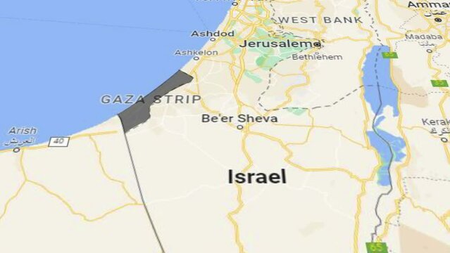 Palestine and the Gaza Strip, Map of the Gaza Strip, the conflict area of Israel and Palestine. Ukraine, Dnipro, October 26, 2023