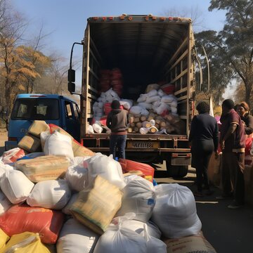 Trucks loaded with humanitarian aid