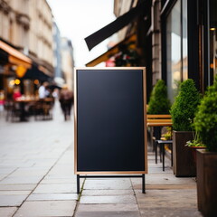 Blank Restaurant Sign Menu Board Mockup - Elegant Black Design for Street Cafe Display, Stylish and Modern Template for Street Dining and Food Service Branding