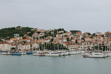 Fototapeta na wymiar Amazing view of marina and Trogir town, Croatia. Travel destination in Croatia.