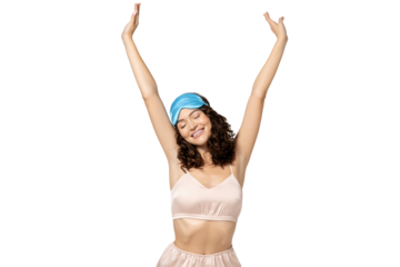 PNG of a girl in a sleeping mask isolated on a white background.
