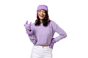 PNG of a girl in a ski suit isolated on a white background.