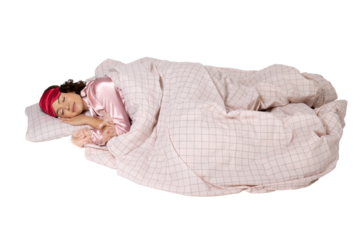 PNG girl in bed isolated on white background.