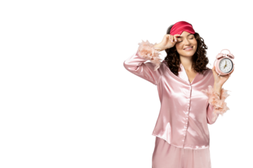 PNG girl with clock isolated on white background.