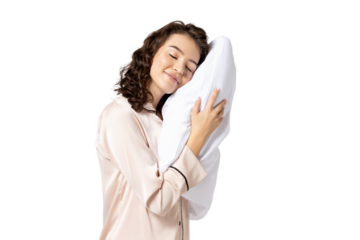 PNG girl with pillow isolated on white background.