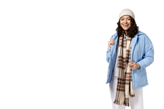 PNG, girl in warm clothes, isolated on white background. - Powered by Adobe
