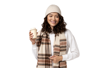 PNG girl with coffee isolated on white background.