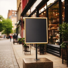Blank Restaurant Sign Menu Board Mockup - Elegant Black Design for Street Cafe Display, Stylish and Modern Template for Street Dining and Food Service Branding