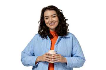 PNG girl with coffee isolated on white background.