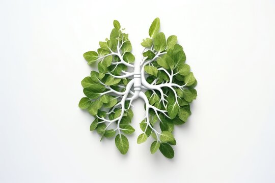 Human Lungs Made Of Green Plant Leaves On White