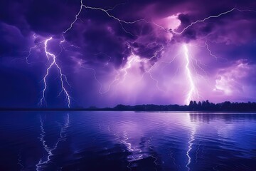 Naklejka na ściany i meble Lightning Over Lake