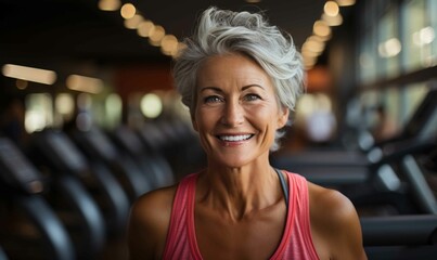 Cheerful Woman with Muscular Build Smiling Indoors - Powered by Adobe