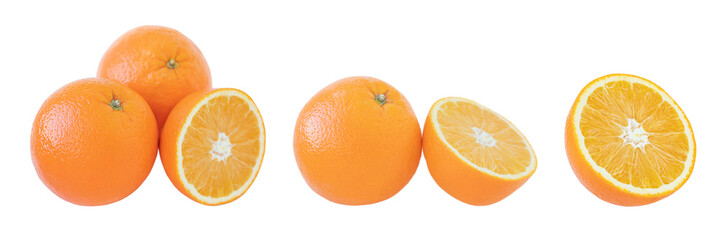 Set of oranges isolated on white background.