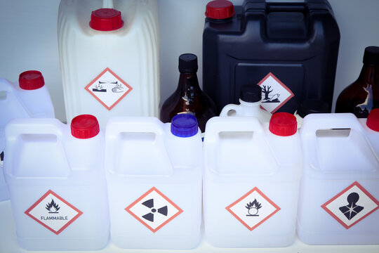 Warning symbol for chemical hazard on chemical container