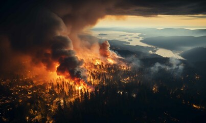 Fototapeta na wymiar Environmental Emergency, Devastating Wildfire Engulfs Forest in Smoke and Flames