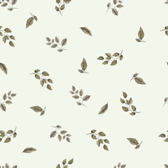Seamless pattern with watercolor vintage flowers and leaves, isolated on colored background