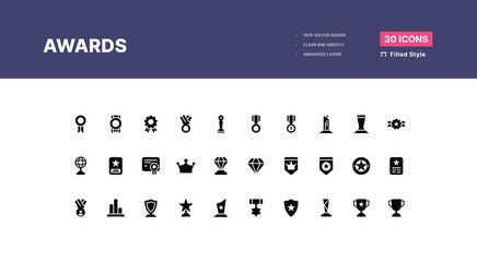 Reward and Badges Icons Pack. Set of premium award icons - Filled Style