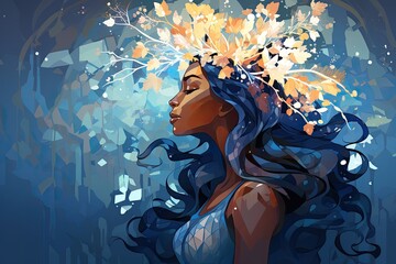 passionate beautiful woman in bright colors illustration