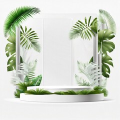 White podium in tropical forest for product presentation and on transparent background, Generative AI