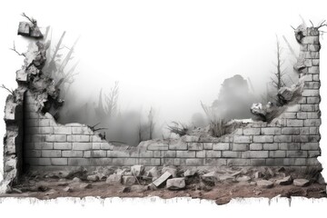 Isolated Ruined Building Wall On Transparent Background