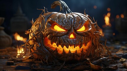 AI generated illustration of a wicked Halloween pumpkin