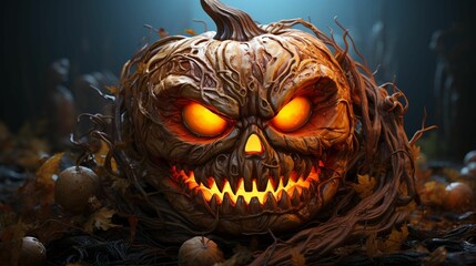 AI generated illustration of a wicked Halloween pumpkin