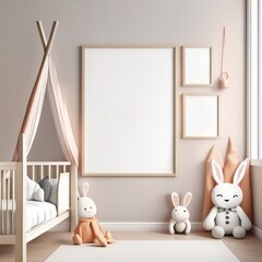 Poster frame in children room,kids room,nursery mockup, Generative AI