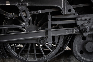 Black vintage steam train wheel engine side metal steel transport 
