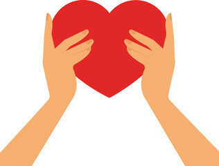 Female hands hold heart. Mental mind peace concept. Symbol of kindness, love, empathy, charity and family. Vector isolated illustration. Positive human feelings concept.