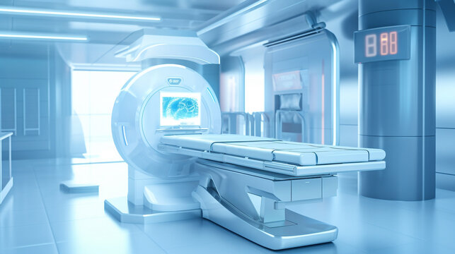 advanced x-ray scan medical diagnosis machine at hospital health care lab as wide banner with copy space area