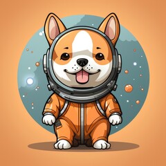 Astronaut Wearing Shiba Inu Dog Costume ,Cartoon Illustration, For Printing