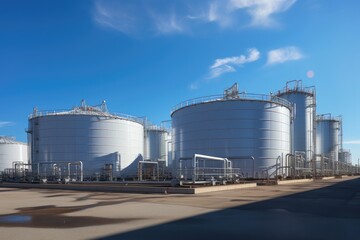 Obraz premium Tank farm with rows of oil storage tanks.