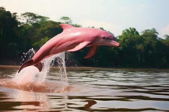 Rare Pink Dolphin Spotted Underwater In The Amazon River Dolphin Gracefully Leaping Out Of The Water