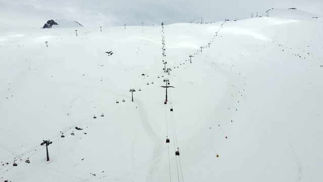 Gondolas in the ski resort aerial view