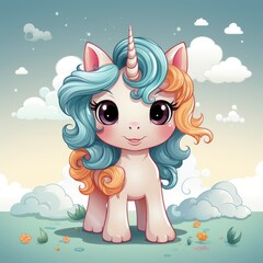 Fototapeta premium Unicorn Waving Hand RainbowIcon ,Cartoon Illustration, For Printing