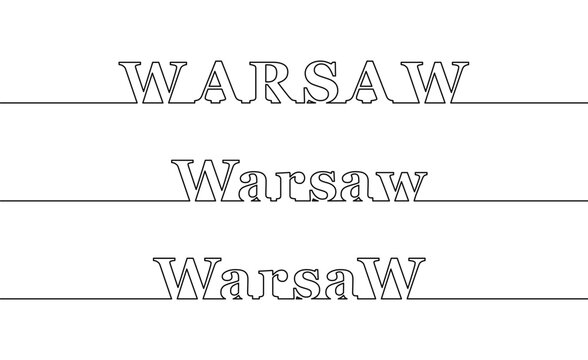 WARSAW. The name of the capital of Poland, contour line. Lowercase and uppercase letters