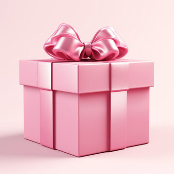 Gift box pink background with ribbon bow for love valentine's day. Christmas Happy New Year. Generative Ai. 