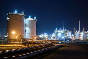 Obraz premium Tank farm with rows of oil storage tanks.