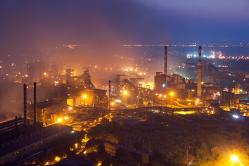 Fototapeta na wymiar Evening view of metallurgical plants from the height of 150 m, Zaporizhzhia, Ukraine