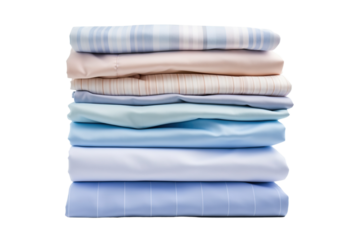 Stacked shirts. Folding clean after laundry collection set isolated on white PNG