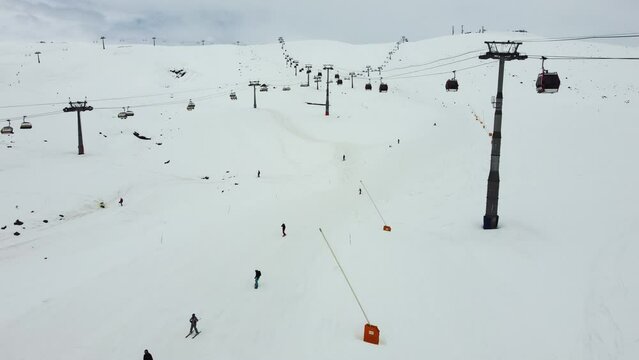 Gondolas in the ski resort aerial view