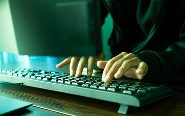Hacker Typing Keyboard Hack Theft Identity Criminal Crime Digital Crypto Money Virtual Code...