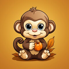Monkey Holding BananaIcon ,Cartoon Illustration, For Printing