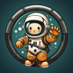 Astronaut Playing Hula HoopIcon,Cartoon Illustration, For Printing